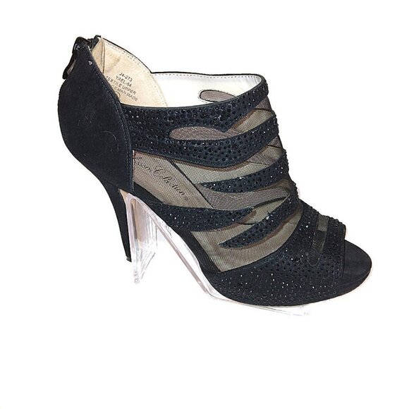 DE BLOSSOM COLLECTION BLACK MESH BEADED HEELED BOOT | STYLE YAEL-54 | SIZE 8.5 - Picture 1 of 9